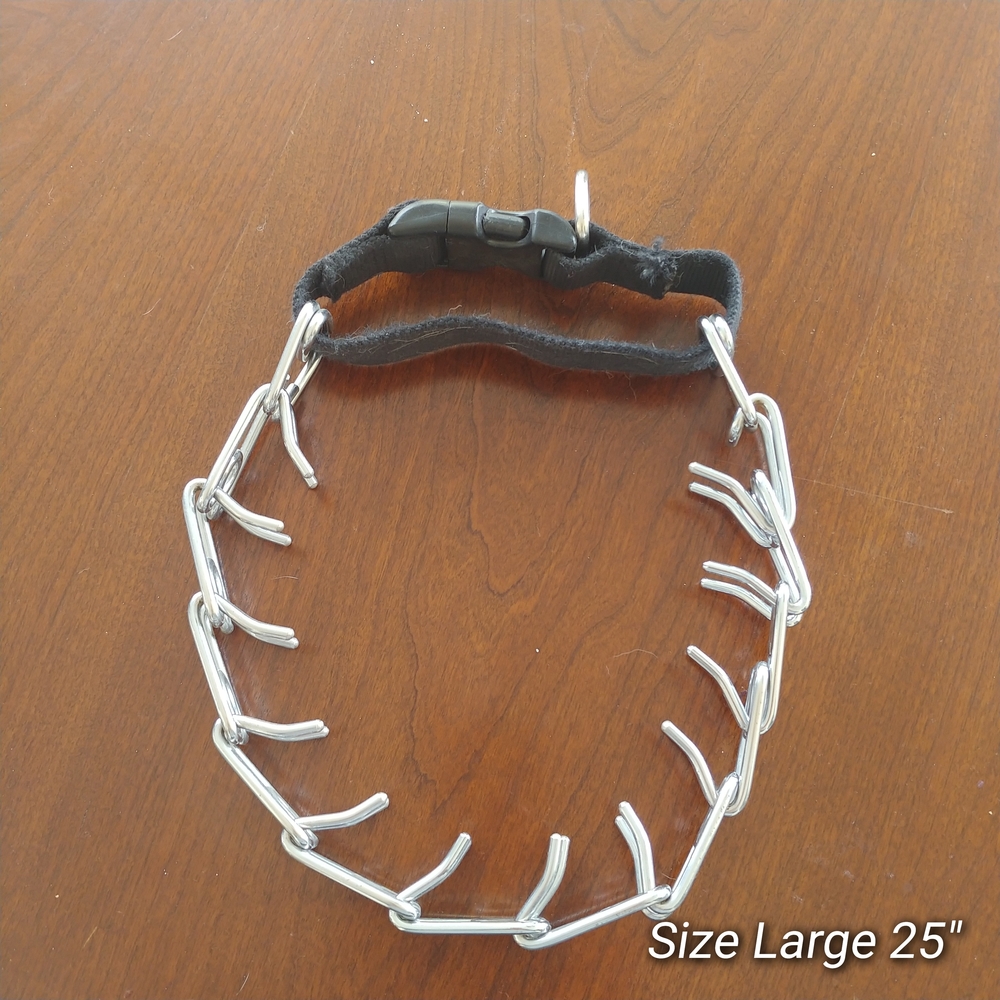 Chrome Plated Metal Prong Training Collar Size Large 25"
